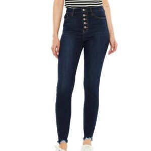 KanCan Skinny Jeans Black Hi-Rise Raw Hem Button Fly Jrs 13/30 Country Cowgirl